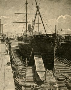 Das Einladen des Obelisken in den Frachtraum des Dampfers, 1881