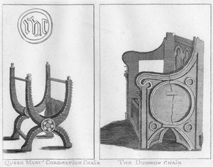 Krönungsstuhl von Königin Mary und der Dunmow-Stuhl, um 1790 von Unbekannt