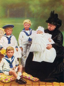 Königin Victoria mit einigen ihrer Urenkel im Osborne House auf der Isle of Wight von Unbekannt