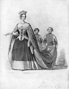 Königin Victoria als Königin Philippa beim Plantagenet Ball, Buckingham Palace, um 1840, 1901 von Unbekannt