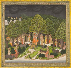 Radha und Krishna treffen sich im Wald während eines Sturms, um 1770