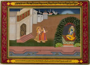 Radhas Vertraute bringt sie zu Krishna, um 1790-1800 von Unbekannt