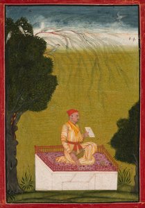 Raja Dalip Singh von Guler auf einem Podest von Unbekannt