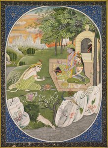 Rama, Sita und Lakshmana im Wald, Seite aus den Ramayana-Geschichten von Gott Rama, um 1830