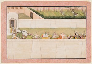 Ramas Brüder Bharata und Shatrughna machen sich von Ayodhya auf, um Rama und Lakshmana zu finden..., 1775-80 von Unbekannt