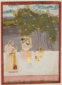 Rana Sangram Singh verehrt einen Linga unter einem Banyanbaum, ca. 1712-15 von Unbekannt