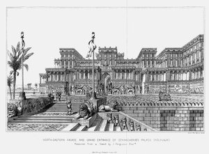 Rekonstruktion der nordöstlichen Fassade des Palastes von Sennacherib, Kouyunjik, Assyrisch, 1853 von Unbekannt