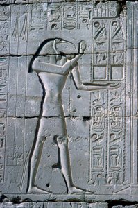 Relief mit Thoth, Das Ramesseum, Tempel von Ramses II, Luxor, Ägypten, um 1300 v. Chr.