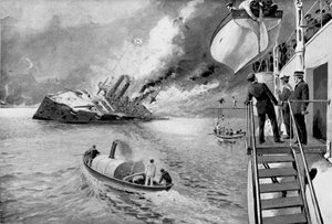 Rettung von Überlebenden eines sinkenden russischen Schiffes, Russisch-Japanischer Krieg, 1904