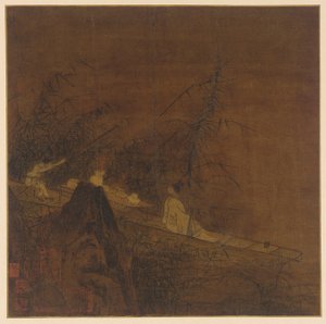 Flussszene: Ein Boot unter wilden Bambus, Ming-Dynastie, 1368-1644