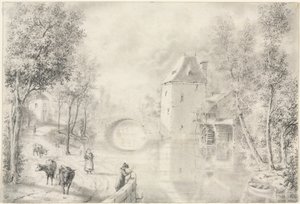 Straße bei der alten Brücke, 1800er Jahre von Unbekannt