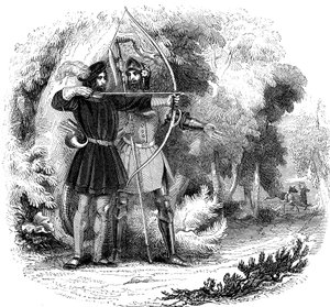 Robin Hood, legendärer englischer Volksheld und Gesetzloser und Verteidiger der Armen, frühes 19. Jahrhundert