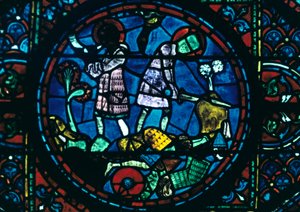 Roland zerbricht sein Schwert und bläst sein Horn, Buntglas, Kathedrale von Chartres, Frankreich, 1194-1260 von Unbekannt