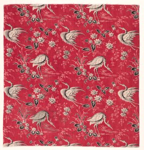 Rollenbedruckter Baumwollstoff mit Reiher- und Blumendesign, 1800er Jahre