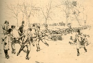 Rollschuhlaufen am Madison Square, New York, 1881