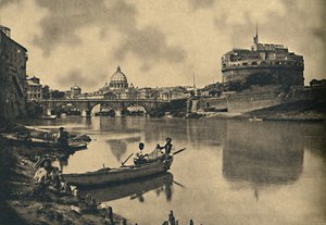 Rom - Der Tiber - Schloss und Brücke von S. Angelo. Kuppel von St. Peter