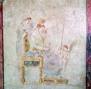 Römische Wandmalerei von Aphrodite, Eros und einer der Grazien, 1. Jahrhundert