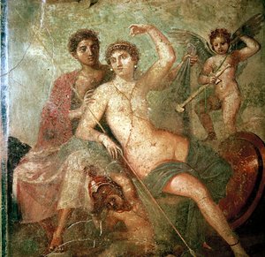 Römisches Wandgemälde von Amor, Venus und Mars, Pompeji, Italien