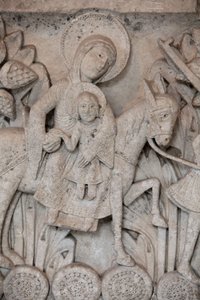 Romanisches Basrelief vom Kapitell in der Kathedrale von Autun, das die Flucht nach Ägypten darstellt, Autun, Frankreich von Unbekannt