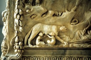 Romulus und Remus, gesäugt von der Wölfin