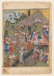 Königliches Fest in einem Garten, verso des rechten Folios aus dem doppelseitigen Frontispiz, um 1440