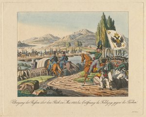 Russische Armee überquert den Pruth-Fluss nach Moldawien im Mai 1828, 1829 von Unbekannt