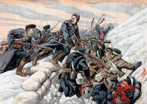 Russischer Angriff auf die japanischen Schützengräben, Russisch-Japanischer Krieg, 1904-5 von Unbekannt