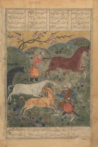 Rustam fängt das Pferd Rakhsh, Folio aus einem Shahnama Buch der Könige