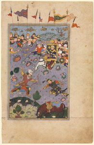 Rustam stellt sich der Herausforderung von Ashkabus, aus einem Shah-nama Buch der Könige von Firdausi, ca. 1590-1600