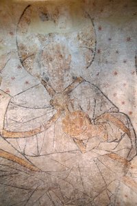 Saint-Claude, Jura, Frankreich, 31.08.2015 - St Claude Abtei Museum. Christus in Herrlichkeit. Gemälde. 15. Jahrhundert von Unbekannt