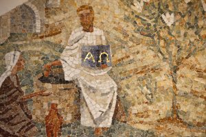 Abteibasilika Saint-Maurice, Mosaik von Madeleine Diener. Jesus und die Samariterin am Jakobsbrunnen, Saint-Maurice, Schweiz von Unbekannt