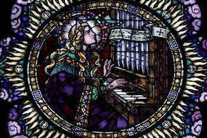 Saint-Pierre-le-Jeune katholische Kirche. Rosettenfenster. Sancta Cecilia, die Schutzpatronin der Musiker. Straßburg, Frankreich von Unbekannt