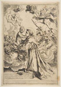 St. Antonius von Padua verehrt das Christkind in Herrlichkeit, Kopie nach Cantarini, ca. 1640 oder später