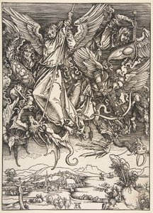 Der heilige Michael kämpft gegen den Drachen, aus der Apokalypse von Unbekannt