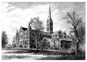 Kathedrale von Salisbury, von Südwesten, 1895 von Unbekannt