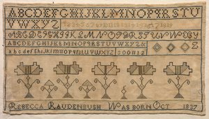 Stickmustertuch, 1837 von Unbekannt