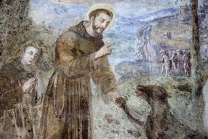 Santa Chiara Kreuzgang, Neapel Fresko (Detail): SFrancesco, Neapel, Italien von Unbekannt
