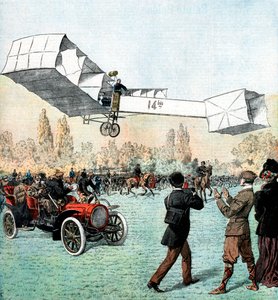 Santos-Dumont macht den ersten motorisierten Flug in Europa, Paris, 1906