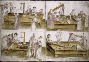 Szene aus dem Marktleben mit Metzgern aus: Ulrich Richental Chronik des Konzils von Konstanz, 1414-1418 von Unbekannt
