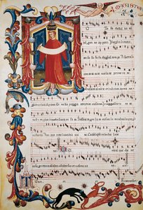 Partitur mit Beleuchtung im Squarcialupi-Codex, ca. 1410-1415