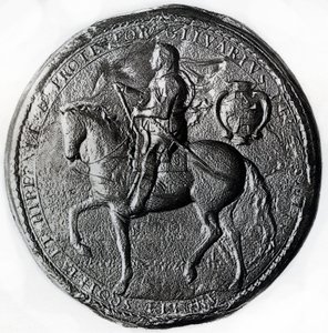Siegel des Protektorats mit Oliver Cromwell zu Pferd, 17. Jahrhundert, 1899 von Unbekannt