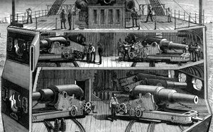 Schnittansicht von Batterien in der gepanzerten Fregatte Alexandra, ca. 1880 von Unbekannt