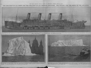 Schnittdiagramm der Titanic und Eisberge, 20. April 1912 von Unbekannt