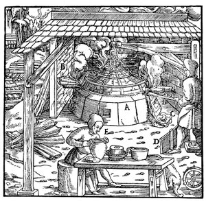 Trennung von Blei von Silber oder Gold in einem Kupellationsofen, 1556