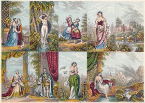Serie von Ansichten und Figuren, einschließlich eines Porträts von Königin Victoria und Prinz Albert, 1851 von Unbekannt