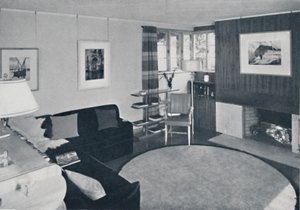 Sewall Smith. Wohnzimmer im eigenen Haus des Architekten in Niagara Falls, N.Y., in Türkis, Koralle von Unbekannt