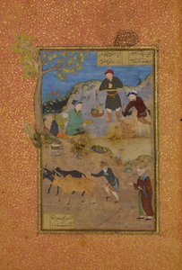 Shaikh Mahneh und der Dorfbewohner, Folio 49r aus einem Mantiq al-tair Sprache der Vögel
