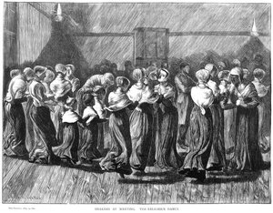 Shaker, die bei einem Treffen tanzen, Lebanon Springs, New York, USA, 1870 von Unbekannt