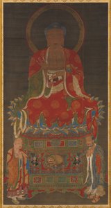 Shakyamuni-Triade: Buddha begleitet von Manjushri und Samantabhadra, 1300er Jahre