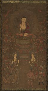 Shakyamuni-Triade mit den sechzehn Beschützern des Großen Weisheits-Sutras, 1300er Jahre von Unbekannt